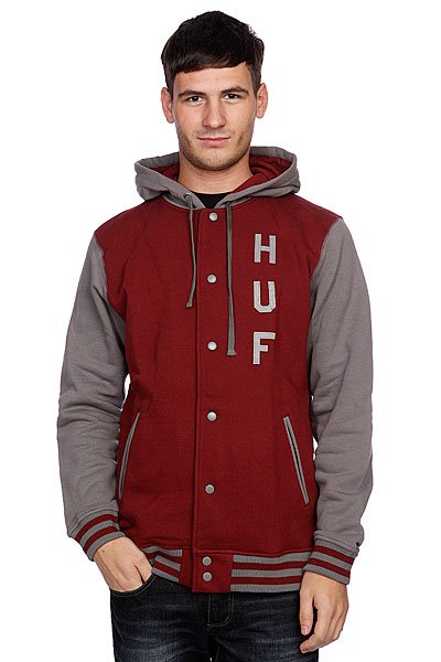 фото Куртка бомбер Huf Campus Snap Front Premium Hoodie Burgundy/Gray