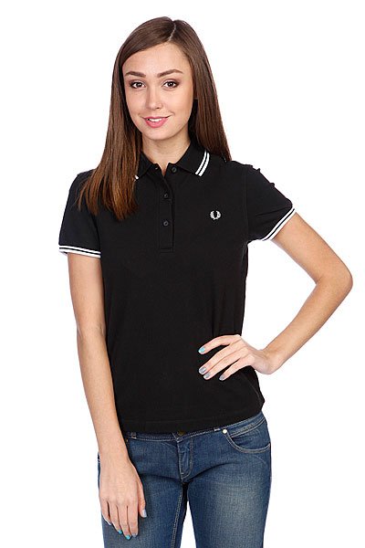Поло женское Fred Perry Twin Tipped Shirt Black/White