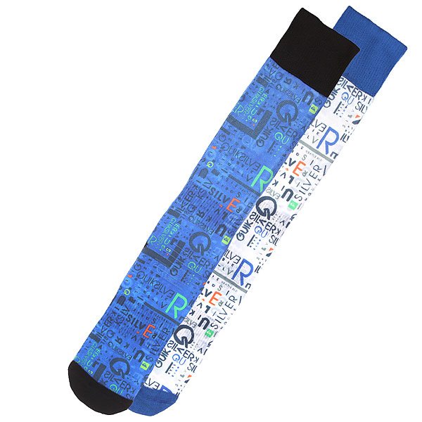 фото Носки сноубордические Quiksilver 4 Ways Type Printed Snow Socks White/Blue