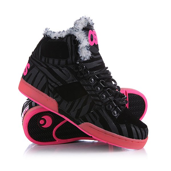 фото Кеды кроссовки утепленные женские Osiris Shr Black/Zebra/Pink