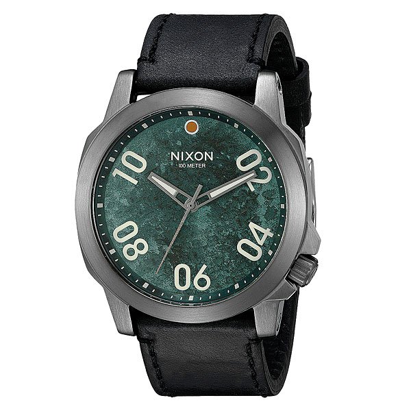 фото Часы Nixon Ranger 45 Leather Gunmetal/Green Oxyde