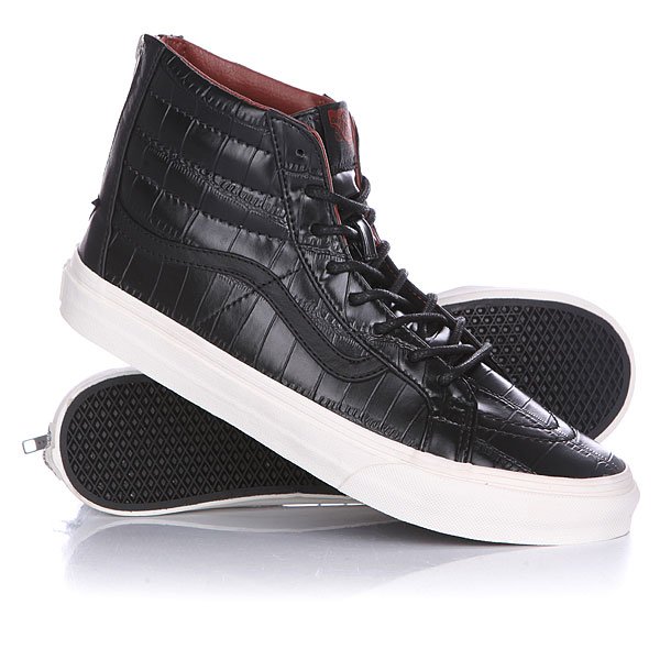 фото Кеды кроссовки высокие женские Vans Sk8 Hi Slim Zip Croc Leather Black