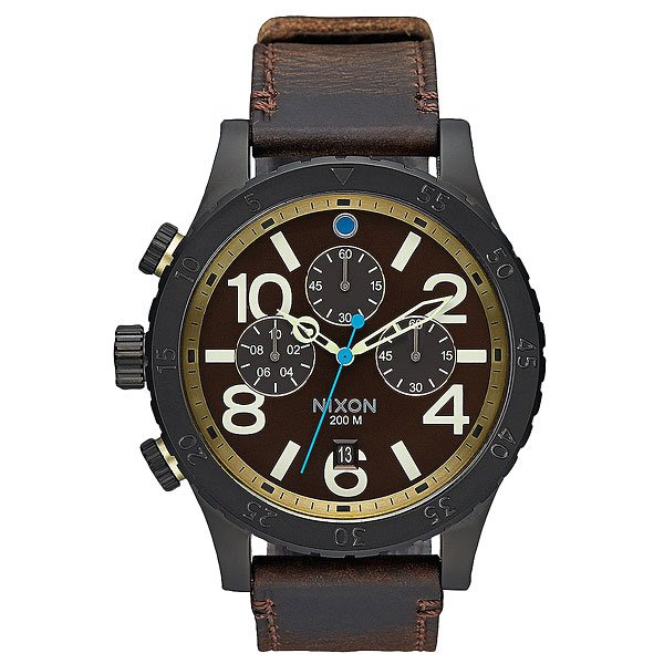 фото Кварцевые часы Nixon 48-20 Chrono Leather All Black/Brass/Brown