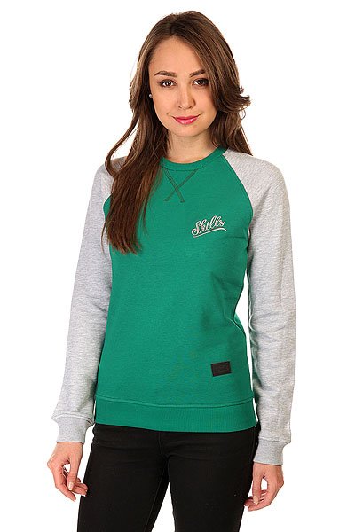 фото Толстовка свитшот женская Skills Script Logo 3v Crewneck Green/Grey Melange