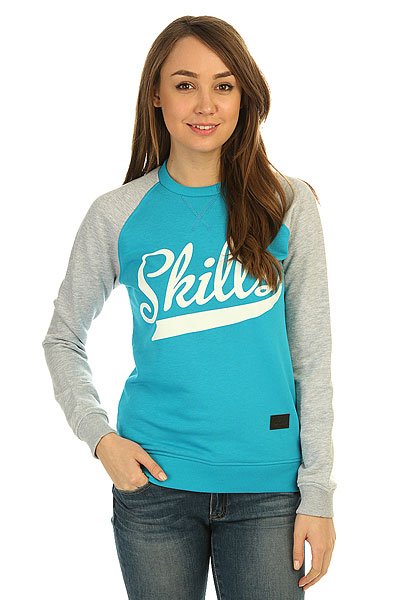 фото Толстовка свитшот женская Skills Script Logo 2 Crewneck Turquoise/Grey Melange