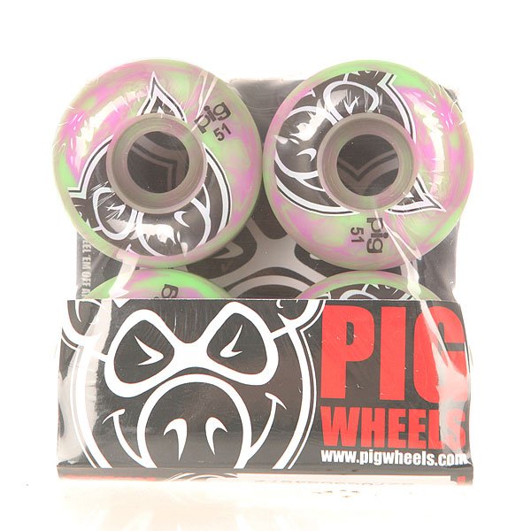 фото Колеса для скейтборда для скейтборда Pig Head Swirls New Green/Pink 100A 51 mm