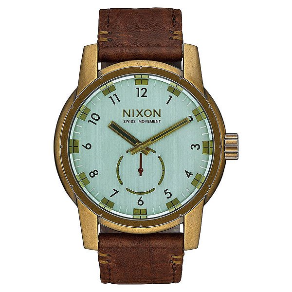 фото Кварцевые часы Nixon Patriot Leather Brass/Green Crystal/Brown