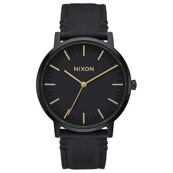 фото Кварцевые часы Nixon Porter Leather All Black/Gold