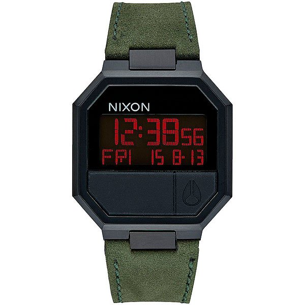 фото Электронные часы Nixon Re-run Leather All Black/Green