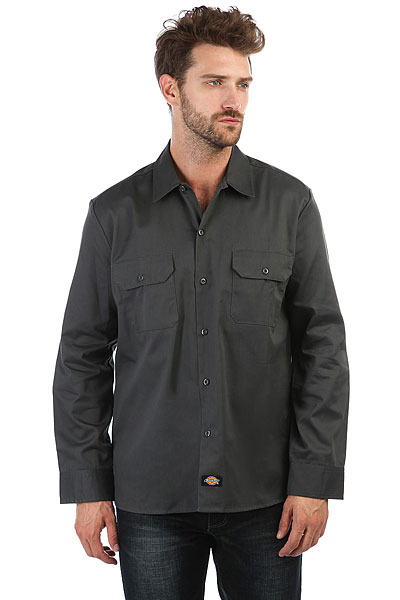 фото Рубашка Dickies Long Sleeve Slim Work Shirt Charcoal Grey