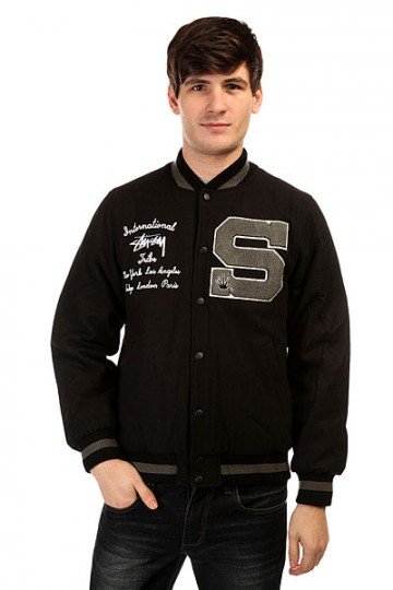 Купить бомбер Stussy Big S Letterman Jacket Black в интернет